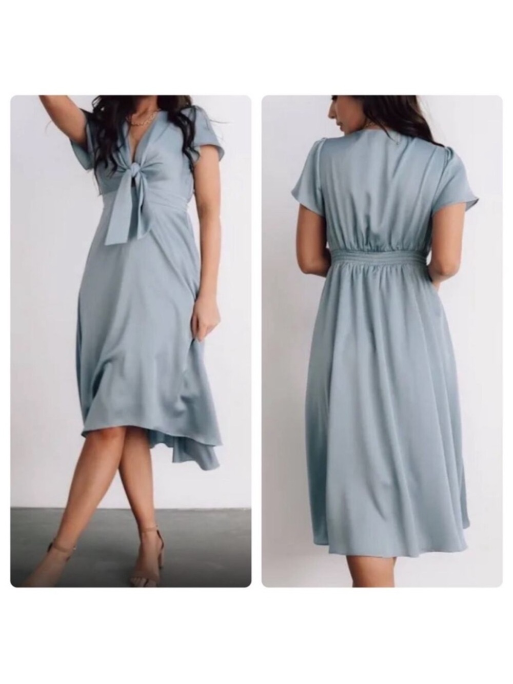 Baltic Born Dress Poppy Satin Midi Front Tie in Light Blue Large NWT